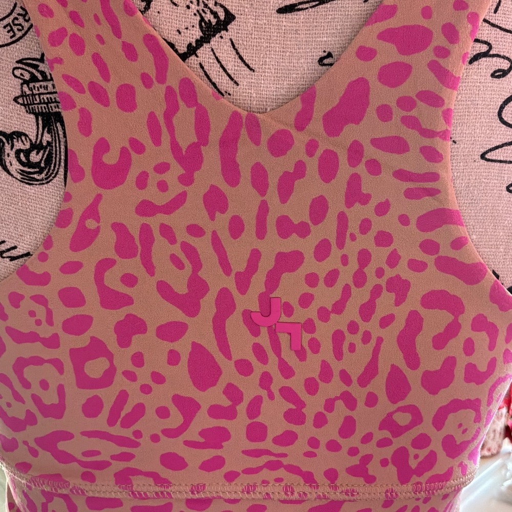 JoyLab Pink Leopard Print Longline Sports Bra Square Neck Racerback Small - Picture 5 of 6